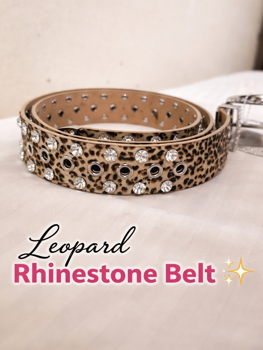 Leopard Rhinestone nOir Jewelry Leopard Print Rhinestone Accent Belt - Brown/Tan - Picture 2 of 5